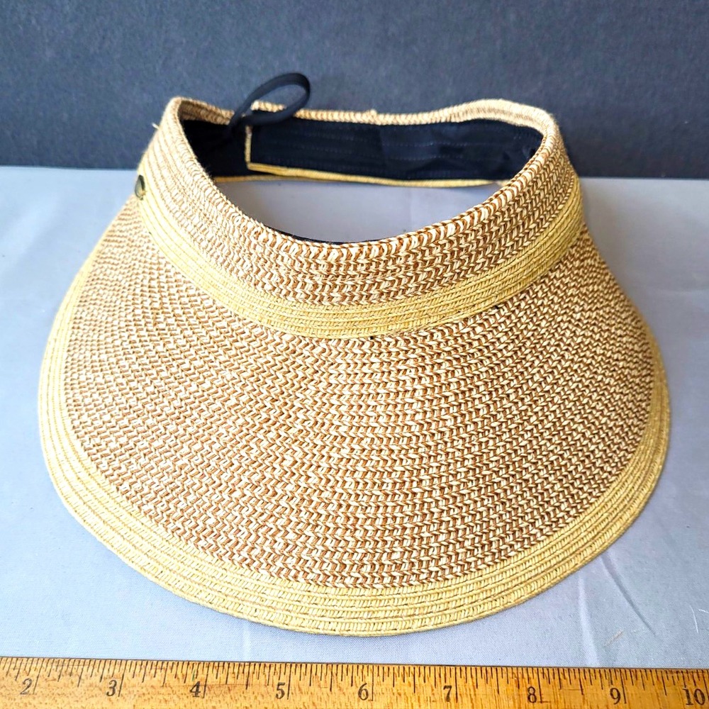 Scala Adjustable Braided Paper Blend Golf Visor One Size Beige Brown Black